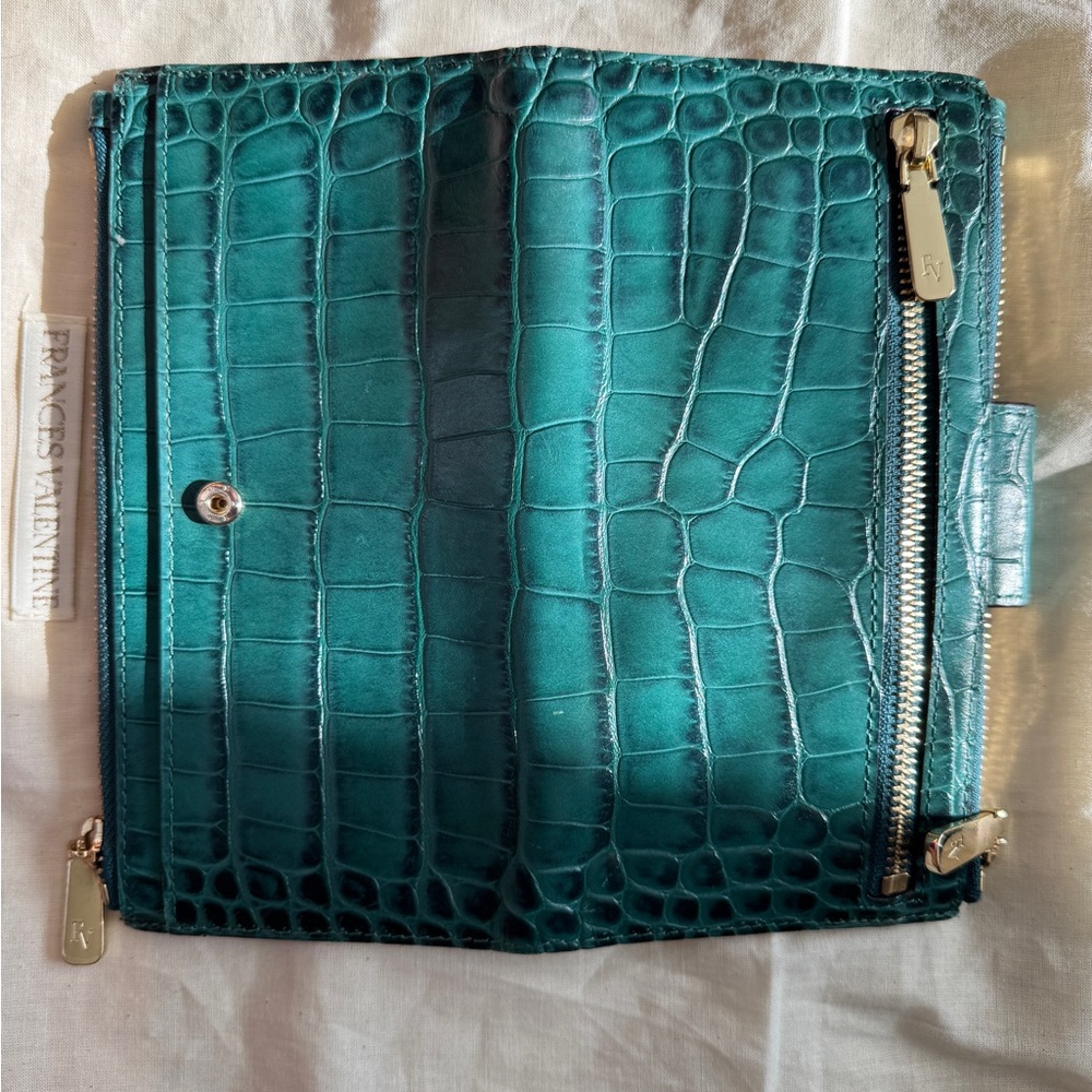 Frances valentine double slim croc-embossed leather wallet- green - Picture 6 of 8